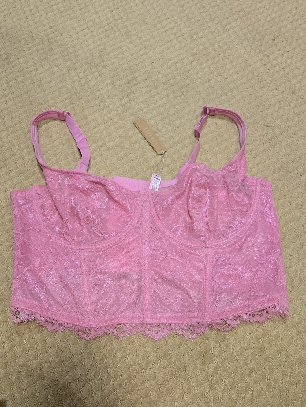 Skims Pink glitter Lace Bralette Top bustier 3x